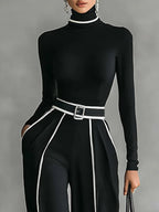 Adèle | Completo con Collo Alto e Bordo Bianco e Pantaloni Larghi