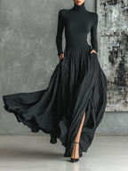 Prudence | Completo Gonna Plissettata e T-shirt Collo Alto Nero
