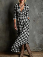 Margaux | Abito Camicia Lungo a Collo Vichy Verde