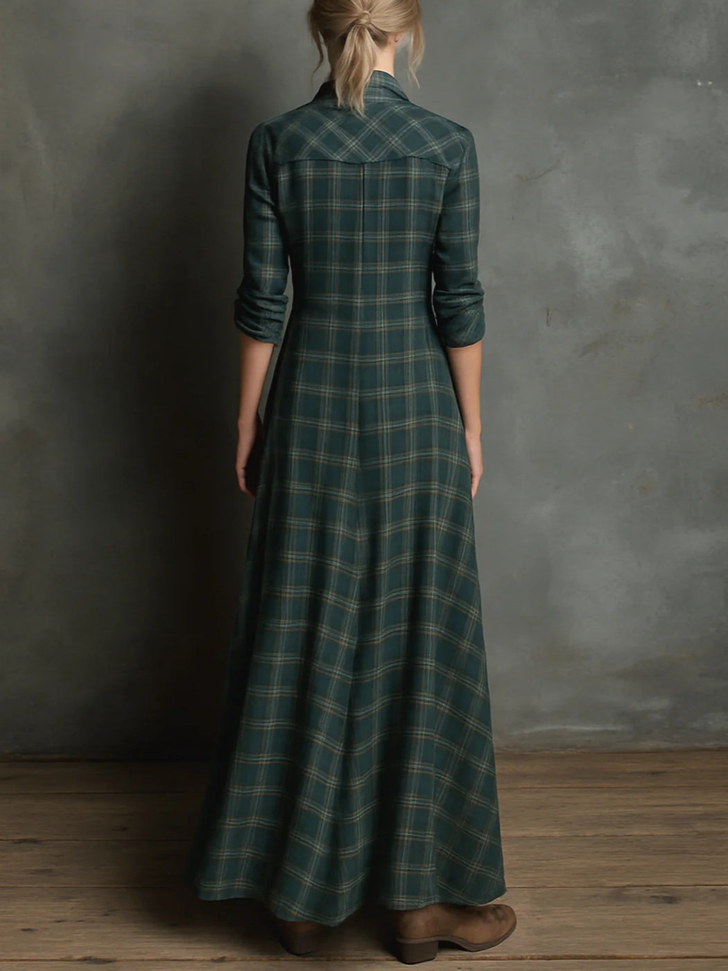 Margaux | Abito Camicia Lungo a Collo Vichy Verde