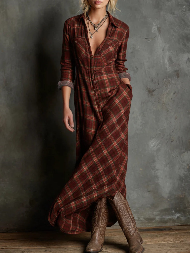 Margaux | Abito Camicia Lungo a Collo Vichy Verde
