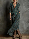 Margaux | Abito Camicia Lungo a Collo Vichy Verde