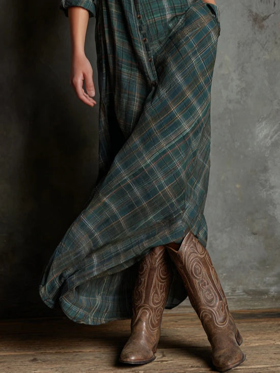 Margaux | Abito Camicia Lungo a Collo Vichy Verde
