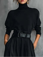 Noëlla | Completo con Collo Alto Nero e Pantalone Dritto