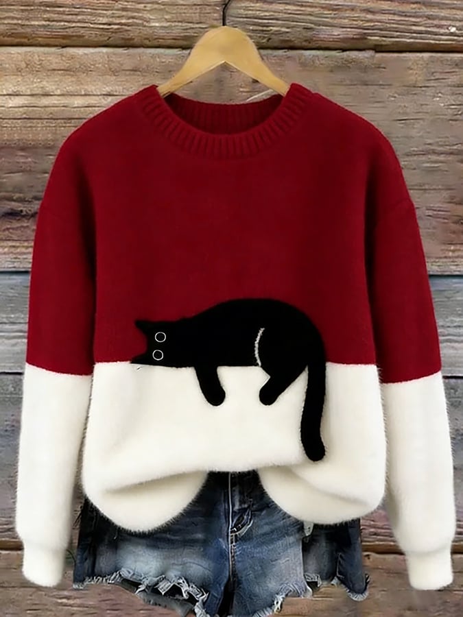 Émeline | Maglione Oversize Elegante Stampa Gatto