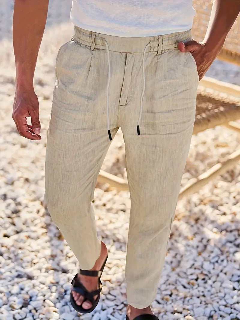 NICHOLS | PANTALONI LARGHI IN LINO CON CORDINO