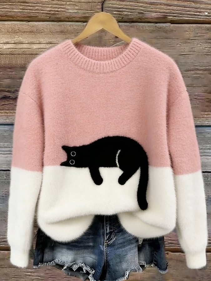 Émeline | Maglione Oversize Elegante Stampa Gatto
