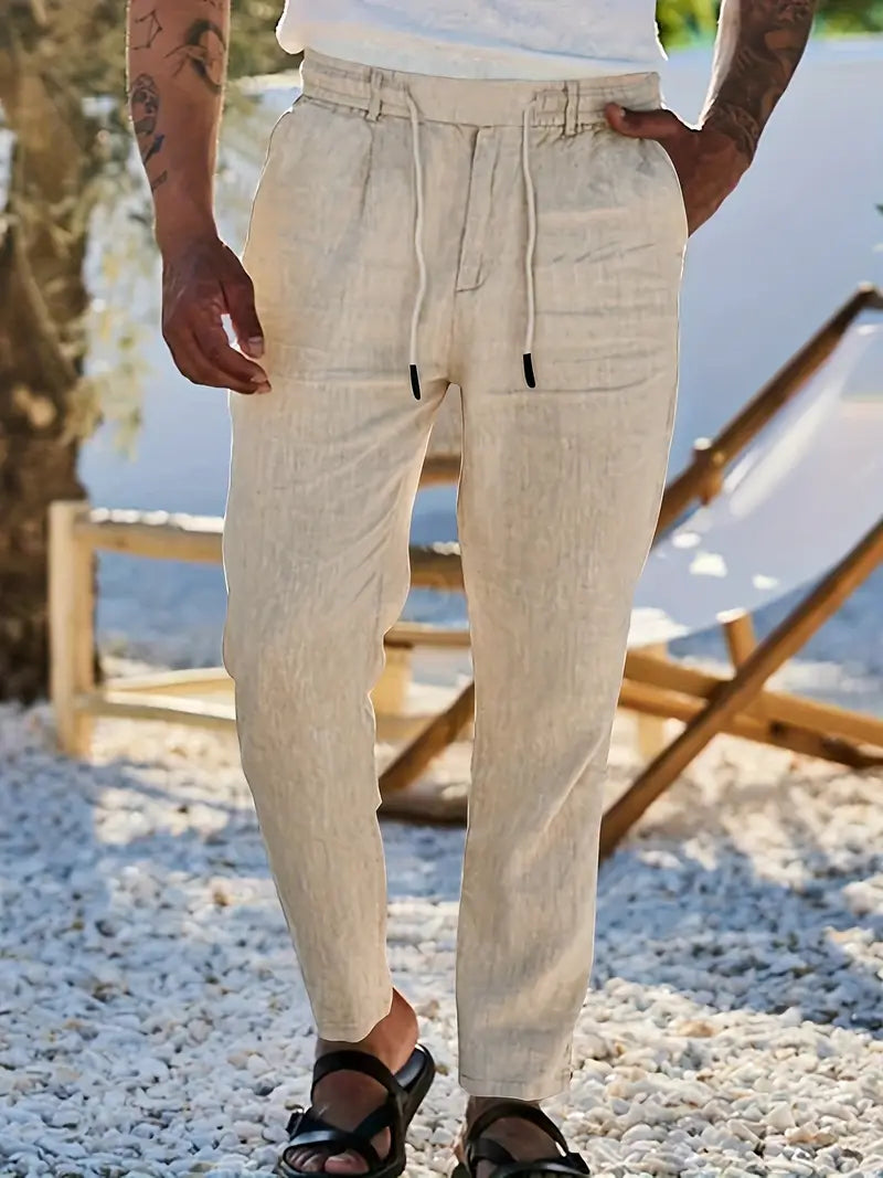 NICHOLS | PANTALONI LARGHI IN LINO CON CORDINO