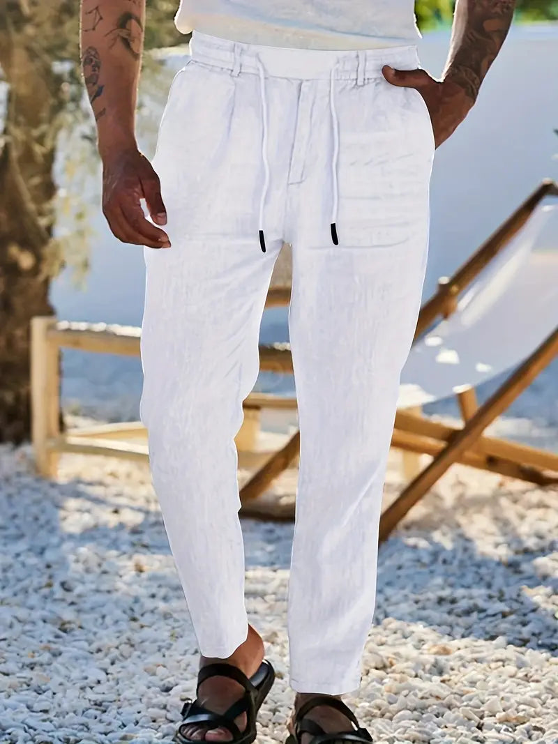 NICHOLS | PANTALONI LARGHI IN LINO CON CORDINO