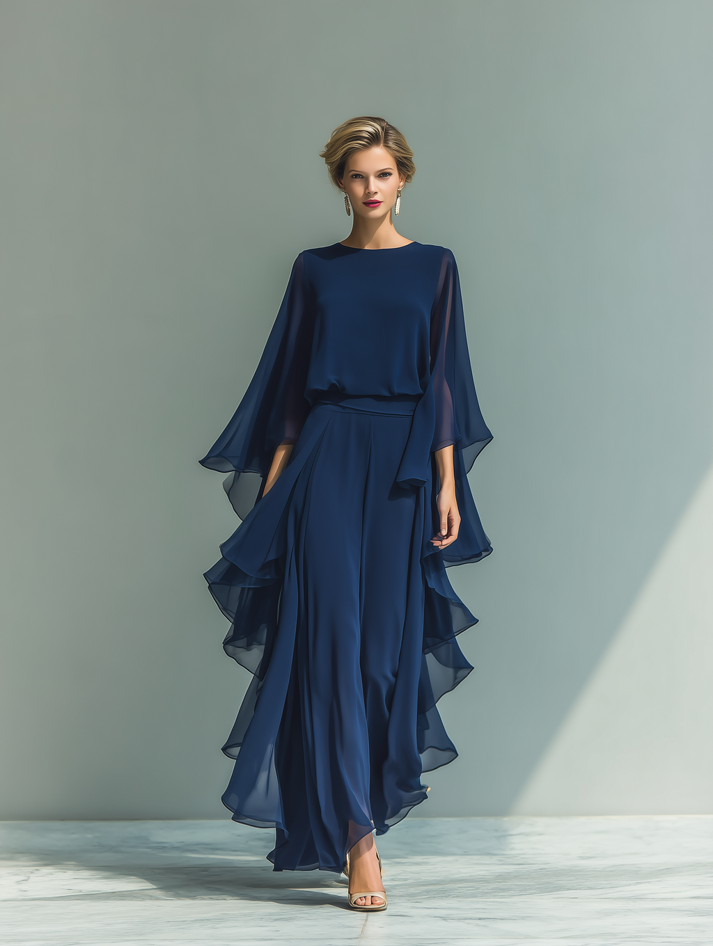 Set Rüschen in Chiffon Blu Marino