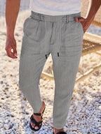 NICHOLS | PANTALONI LARGHI IN LINO CON CORDINO