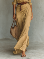 Maxi abito con colletto a revers e maniche lunghe