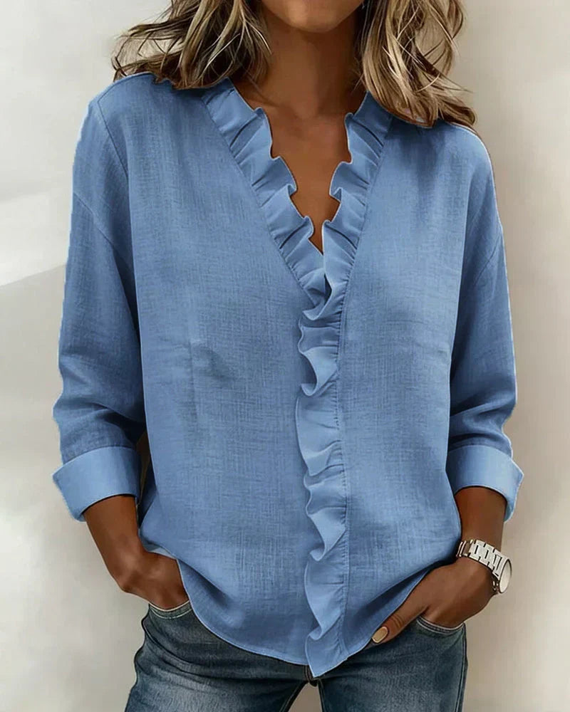 Indie | Bluse con volant, scollatura a V e maniche lunghe