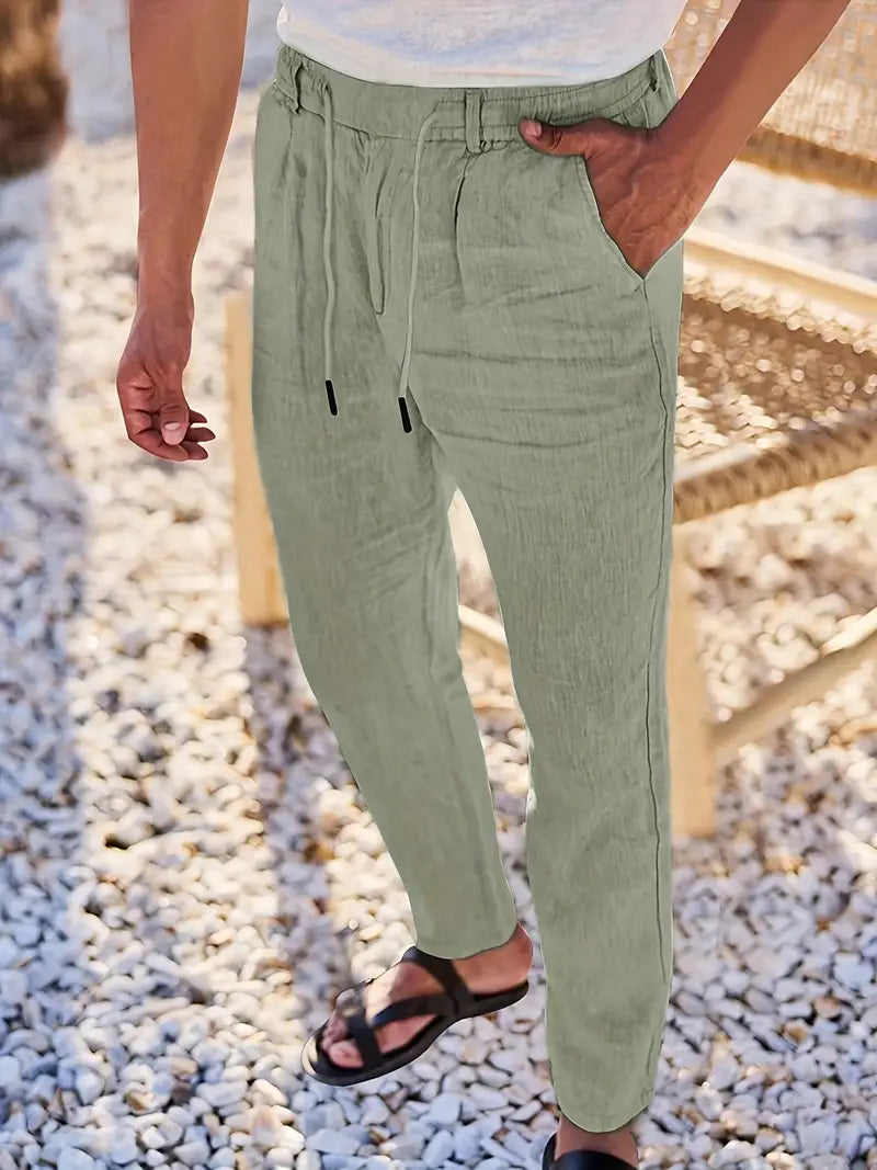 NICHOLS | PANTALONI LARGHI IN LINO CON CORDINO