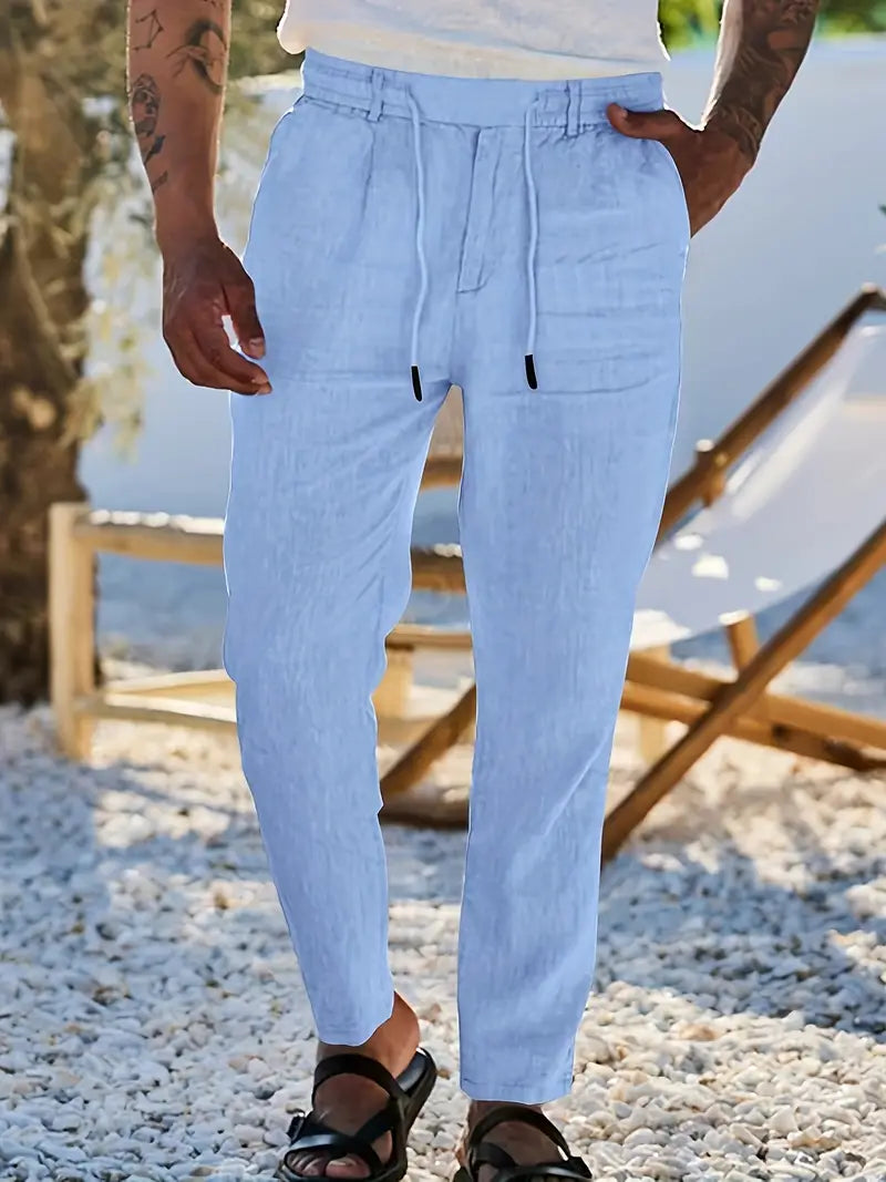 NICHOLS | PANTALONI LARGHI IN LINO CON CORDINO
