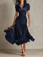 Adriana | Abito midi in satin a righe rétro