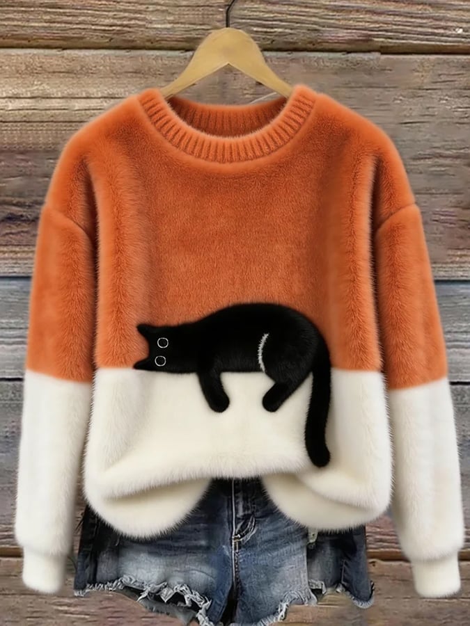 Émeline | Maglione Oversize Elegante Stampa Gatto