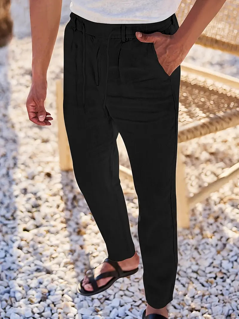 NICHOLS | PANTALONI LARGHI IN LINO CON CORDINO