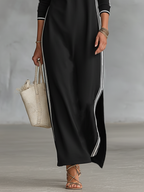 Abito Maxi in Felpa con Collo a Bottone