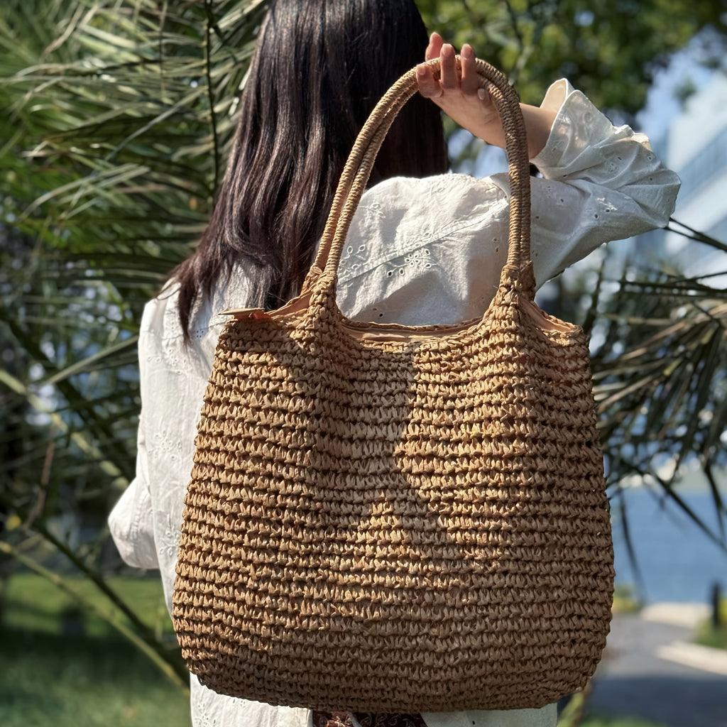 Manuela | Borsa a Tracolla in Paglia Intrecciata - Naturale Chiaro