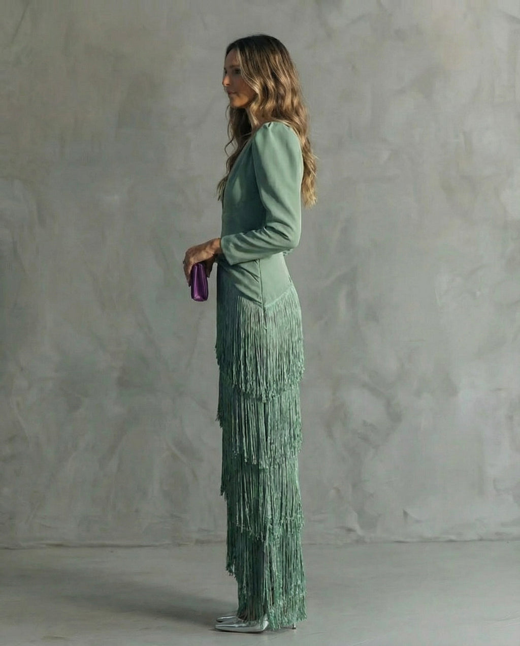 Claire™ | Abito midi elegante con maniche frangiate