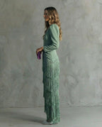 Claire™ | Abito midi elegante con maniche frangiate