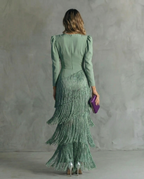 Claire™ | Abito midi elegante con maniche frangiate