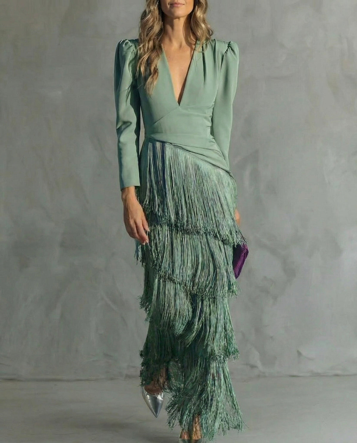 Claire™ | Abito midi elegante con maniche frangiate