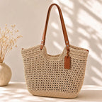 Alina | Borsa Shopper Intrecciata a Mano all'Uncinetto - Beige Chiaro
