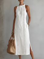 Jimena | Abito midi casual ricamato con colletto alla coreana