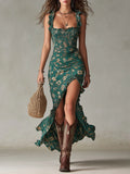 Zara | Abito maxi bohemien arricciato con stampa floreale e spacco laterale