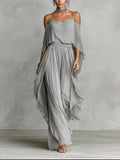 Isabelle | Completo fluido grigio con top a spalline sottili e pantaloni leggeri