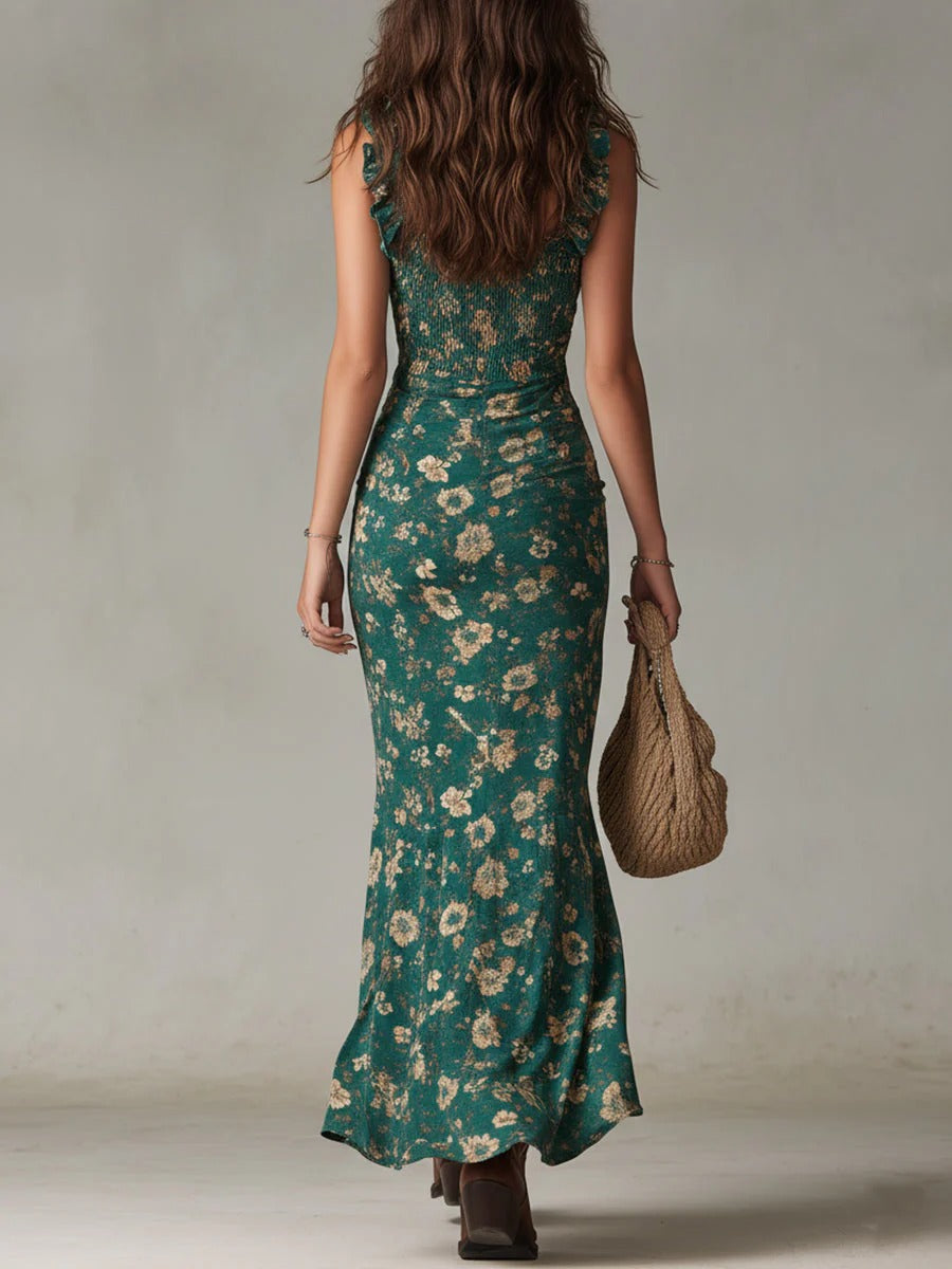 Zara | Abito maxi bohemien arricciato con stampa floreale e spacco laterale