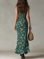 Zara™ | Abito maxi bohemien arricciato con stampa floreale e spacco laterale