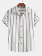 Camicia a Righe in Mix di Cotone con Bottoni