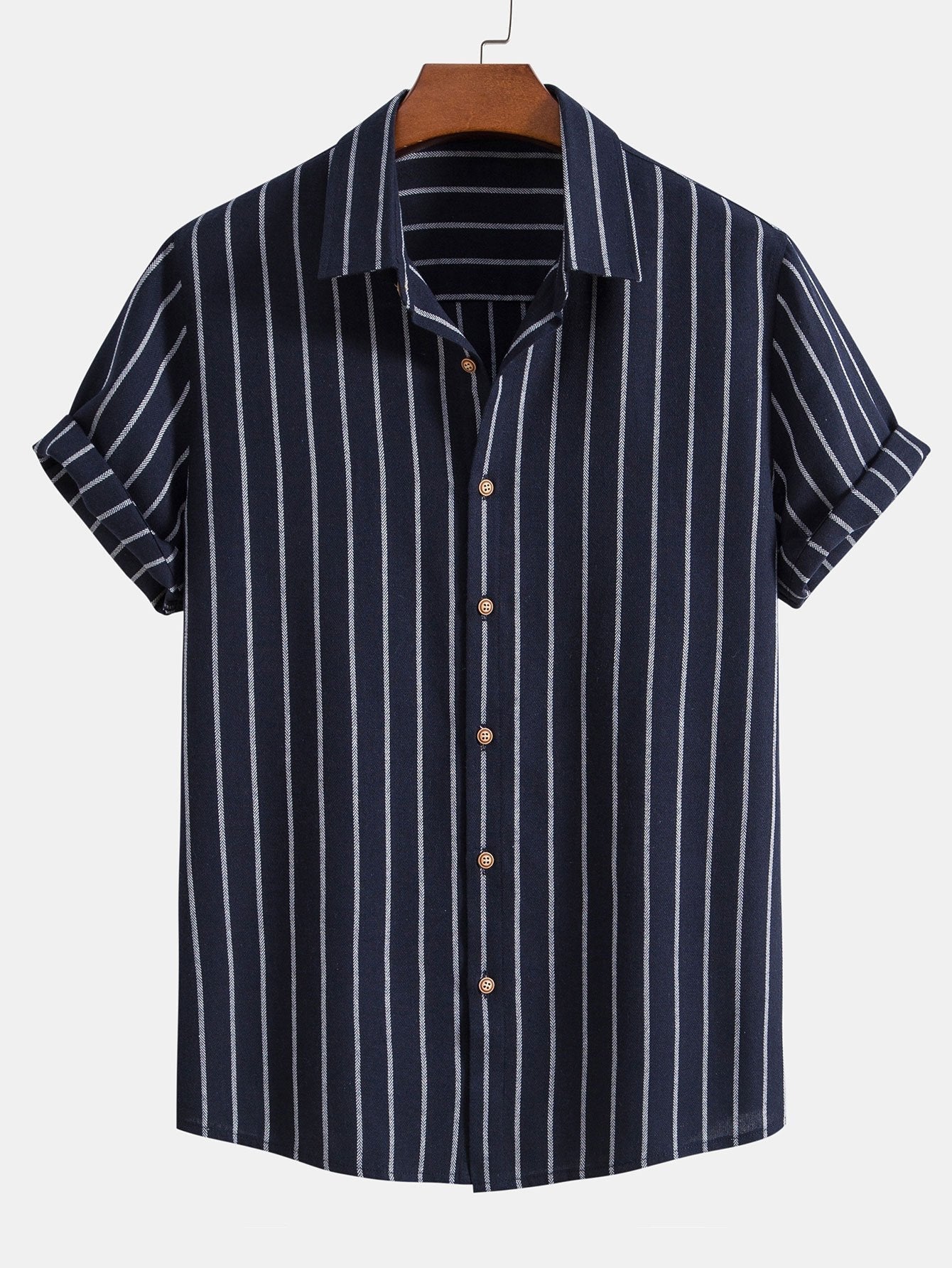 Camicia a Righe in Mix di Cotone con Bottoni