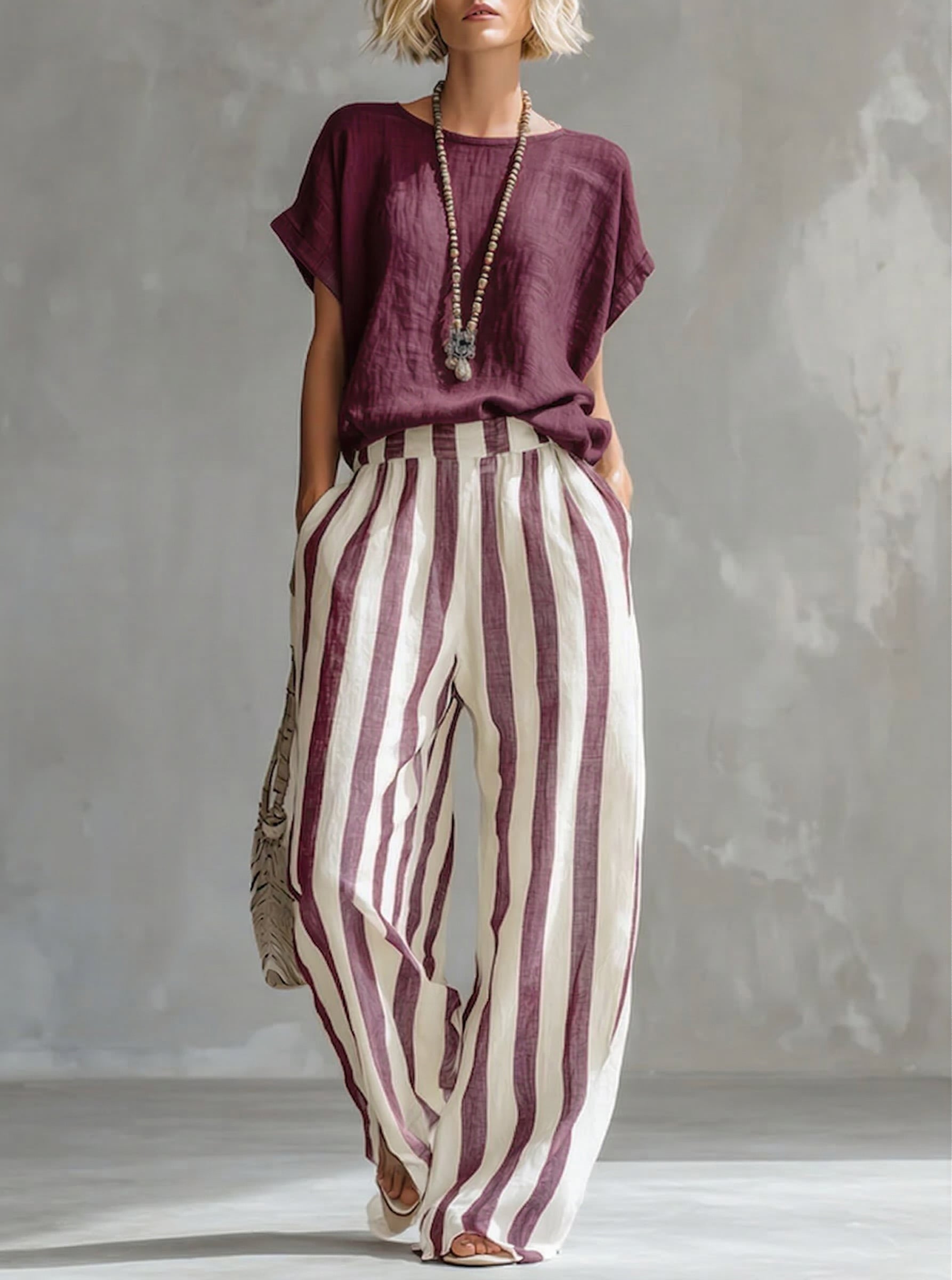Inès | Completo due pezzi a righe e casual