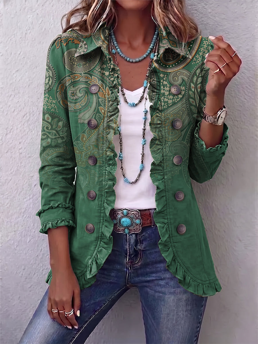 Cosette | Giacca Bohémien Paisley Verde con Volant