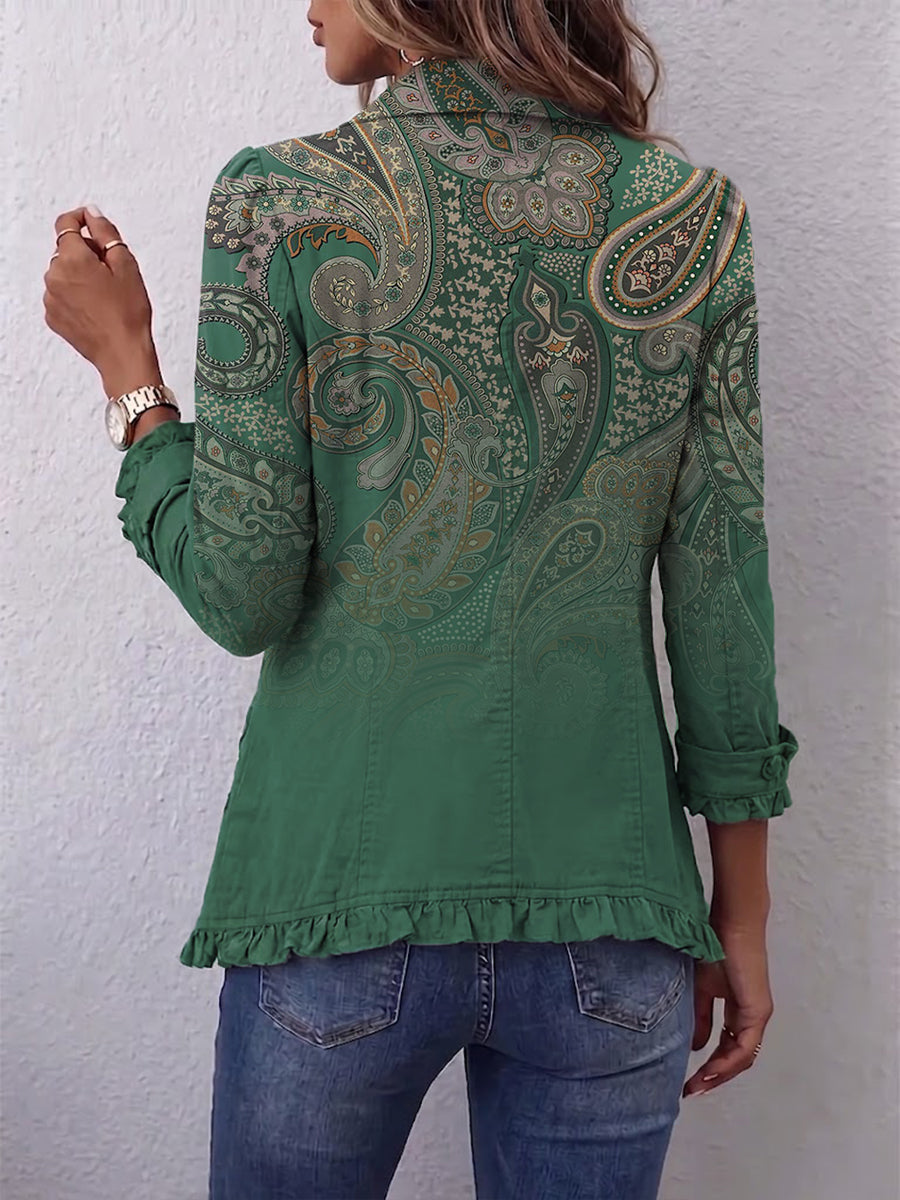 Cosette | Giacca Bohémien Paisley Verde con Volant