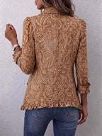 Noémie | Giacca Bohemien Floreale Vintage Marrone con Volant