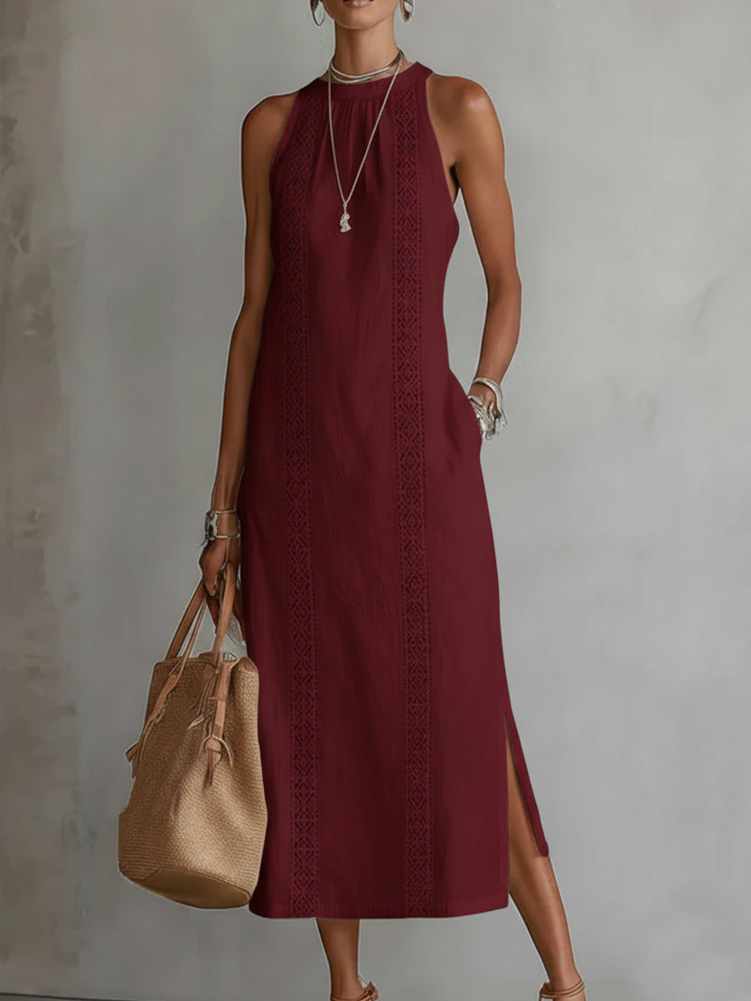 Jimena | Abito midi casual ricamato con colletto alla coreana
