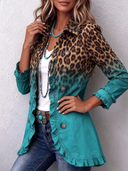 Béatrice | Blazer Leopardo Sfumato Turchese con Volant