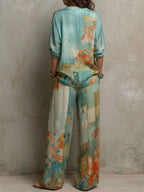Claire | Completo elegante con stampa floreale e pantaloni larghi