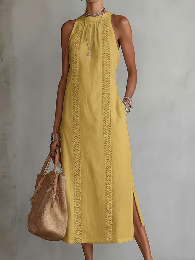 Jimena | Abito midi casual ricamato con colletto alla coreana