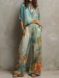Claire | Completo elegante con stampa floreale e pantaloni larghi