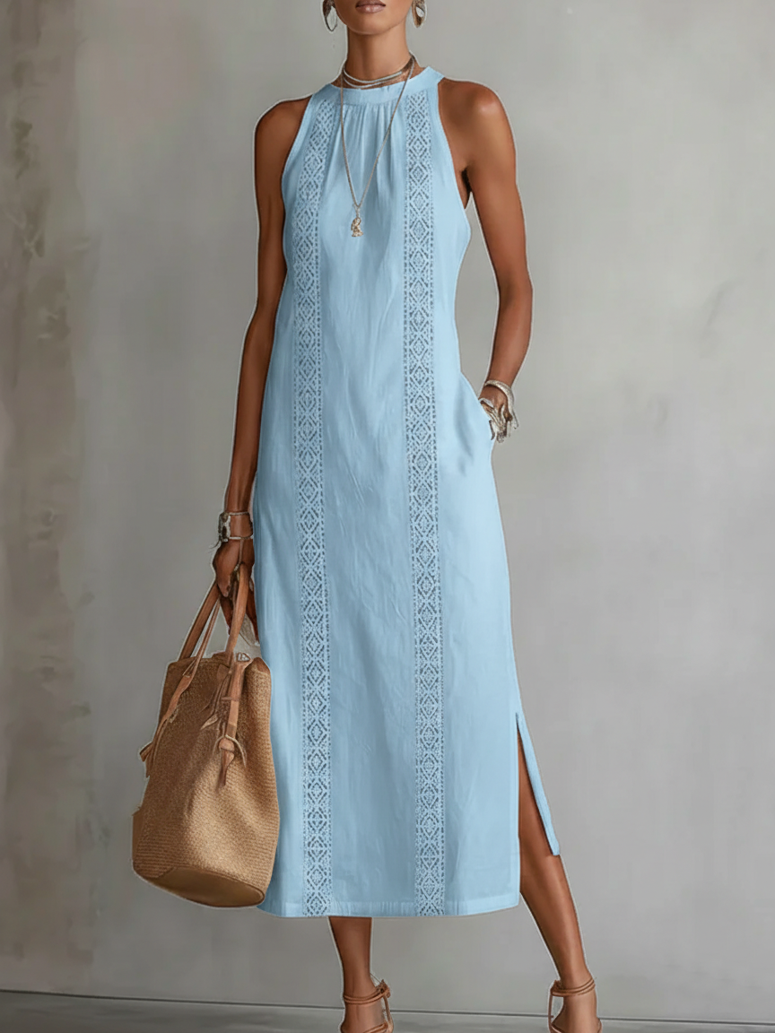 Jimena | Abito midi casual ricamato con colletto alla coreana