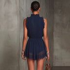 Camille™ | Combi-shorts in mousseline plissée, dettagli in pizzo e finiture a volant