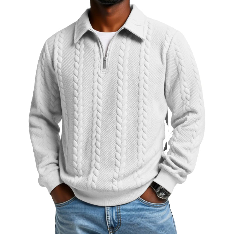 Maglione Classico da Uomo con Mezza Zip - Maglione a Maglia con Motivo a Treccia