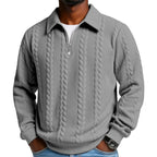 Maglione Classico da Uomo con Mezza Zip - Maglione a Maglia con Motivo a Treccia