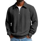 Maglione Classico da Uomo con Mezza Zip - Maglione a Maglia con Motivo a Treccia
